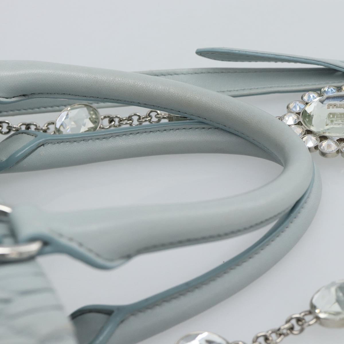 Miu Miu Matelasse Chain Shoulder Bag Leather 2way Silver Light Blue Auth 183039A