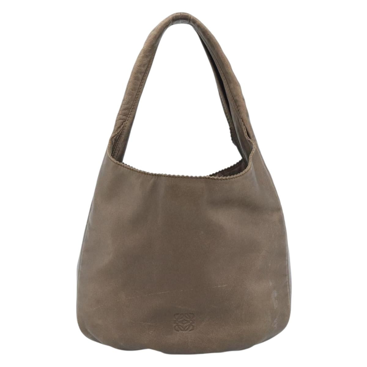 LOEWE Shoulder Bag Leather Brown Silver Auth 183041A
