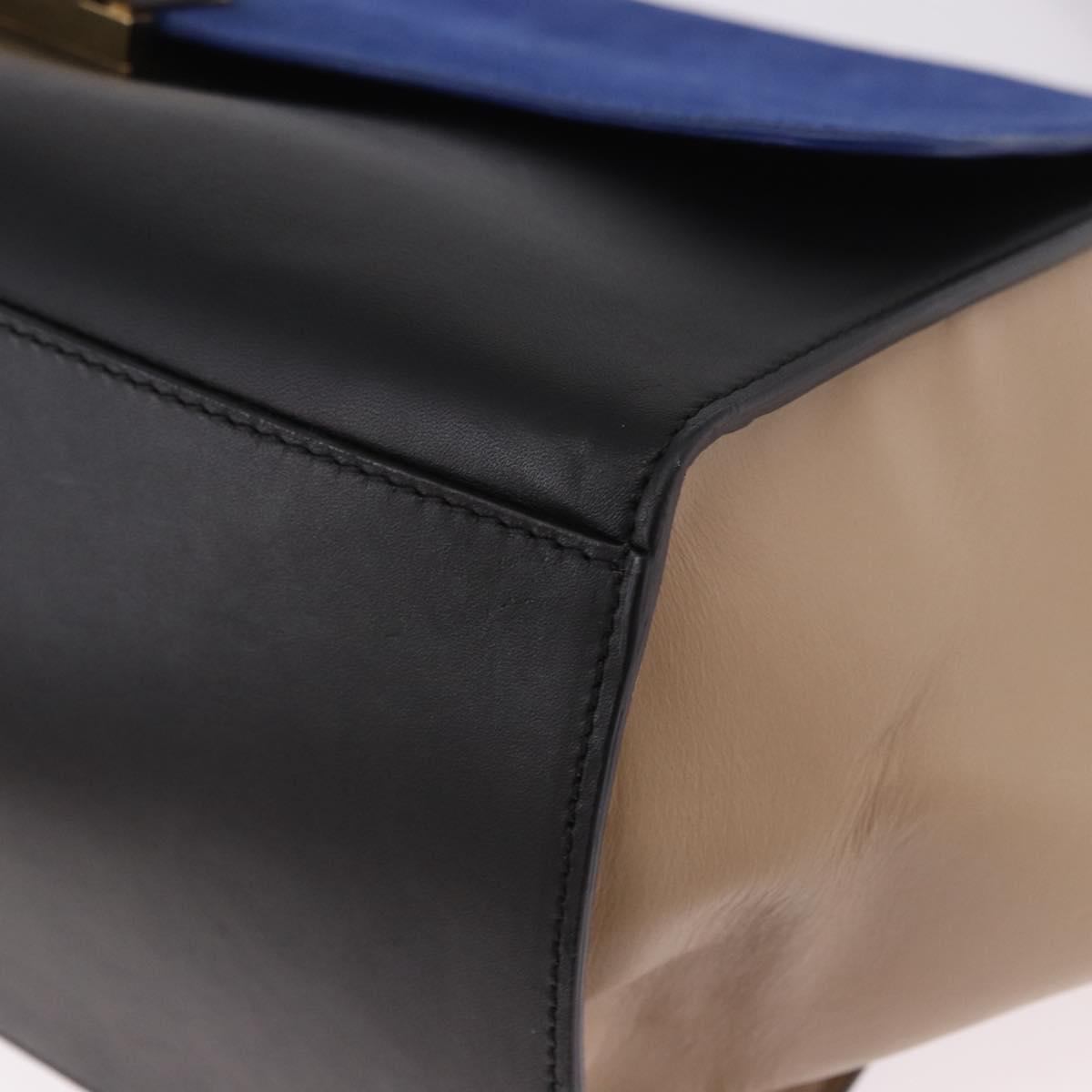 CELINE Trapeze Hand Bag Leather 2way Black Gold Auth 183043