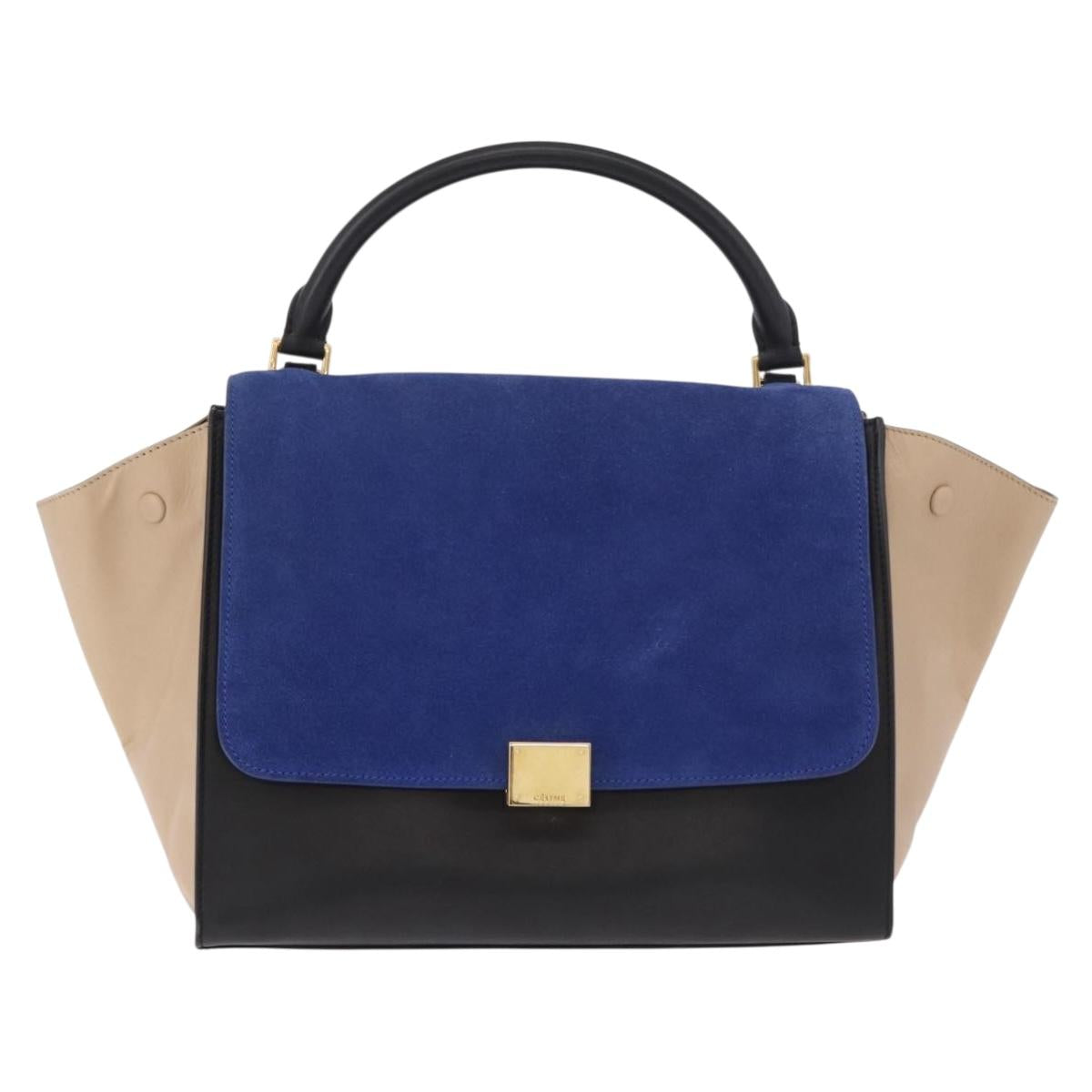 CELINE Trapeze Hand Bag Leather 2way Black Gold Auth 183043