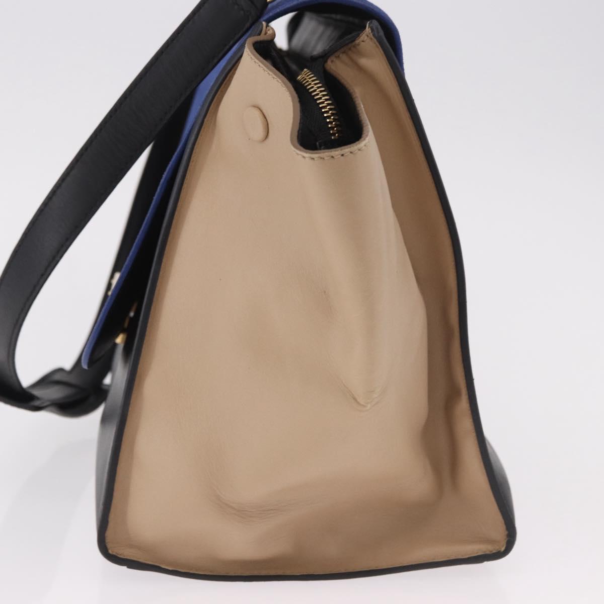 CELINE Trapeze Hand Bag Leather 2way Black Gold Auth 183043