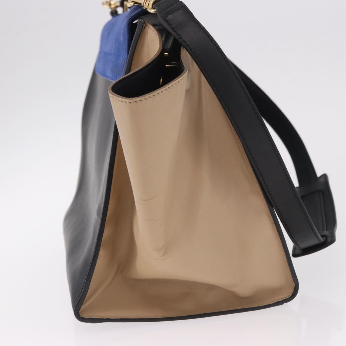 CELINE Trapeze Hand Bag Leather 2way Black Gold Auth 183043