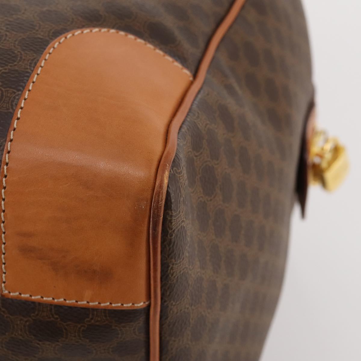 CELINE Macadam Canvas Boston Bag PVC Leather Brown Gold Auth 183045A