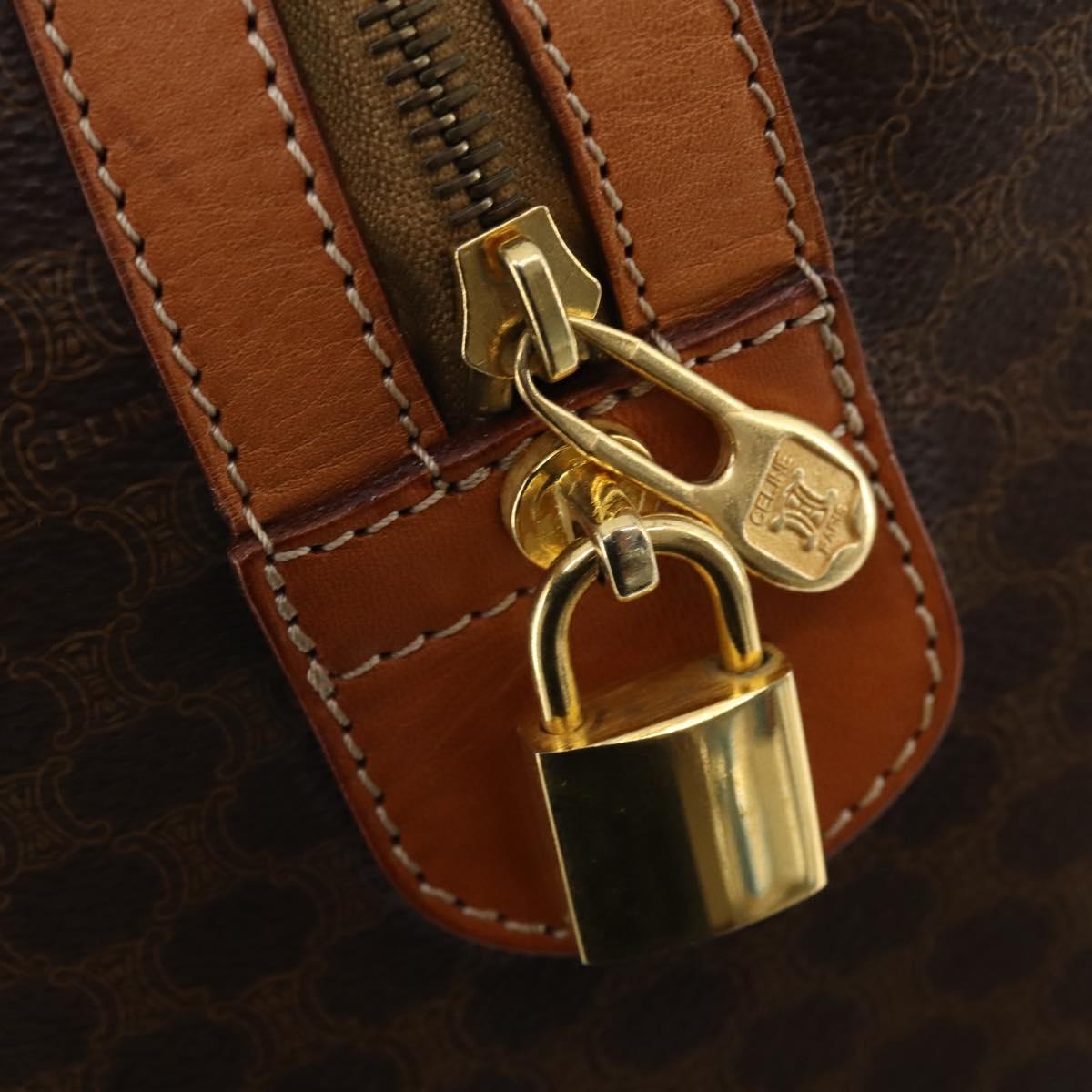 CELINE Macadam Canvas Boston Bag PVC Leather Brown Gold Auth 183045A