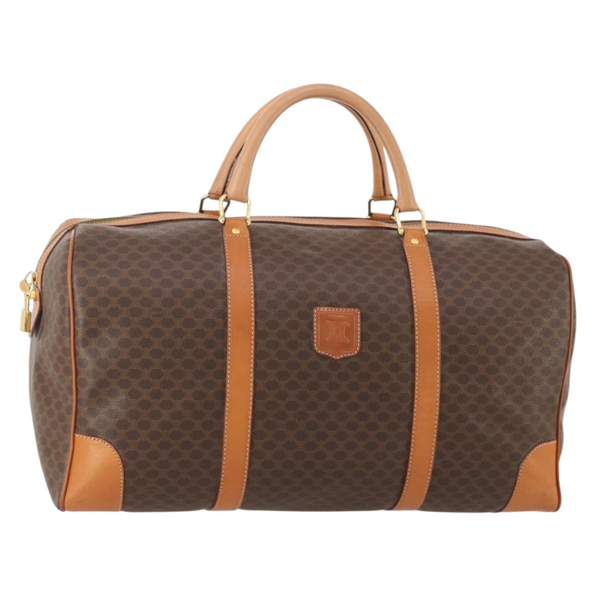 CELINE Macadam Canvas Boston Bag PVC Leather Brown Gold Auth 183045A