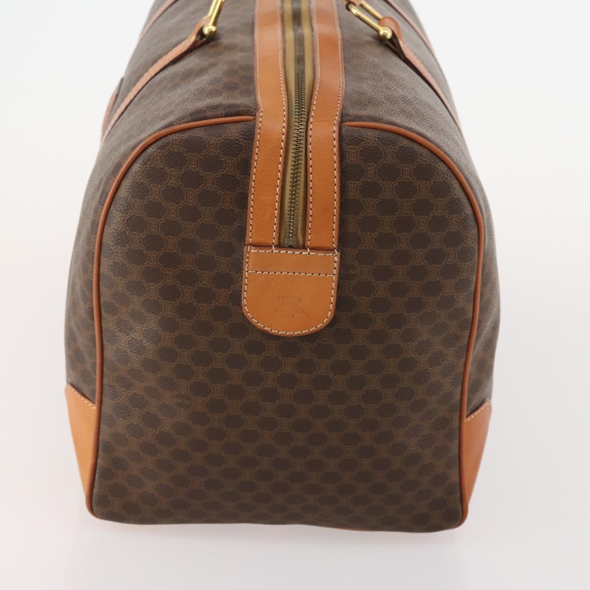 CELINE Macadam Canvas Boston Bag PVC Leather Brown Gold Auth 183045A