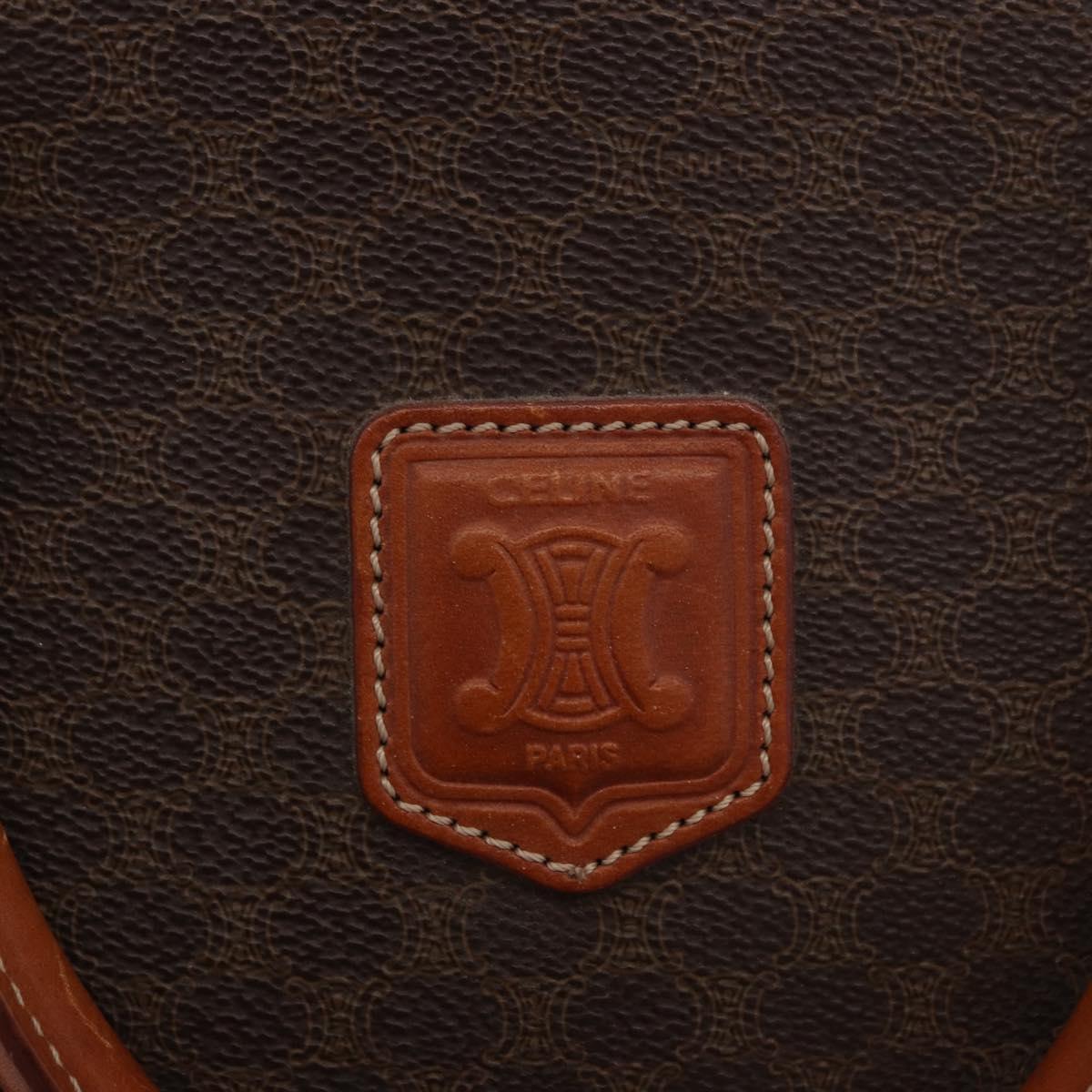 CELINE Macadam Canvas Hand Bag PVC Leather 2way Brown Gold Auth 183047
