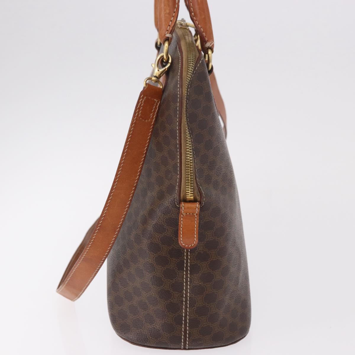 CELINE Macadam Canvas Hand Bag PVC Leather 2way Brown Gold Auth 183047