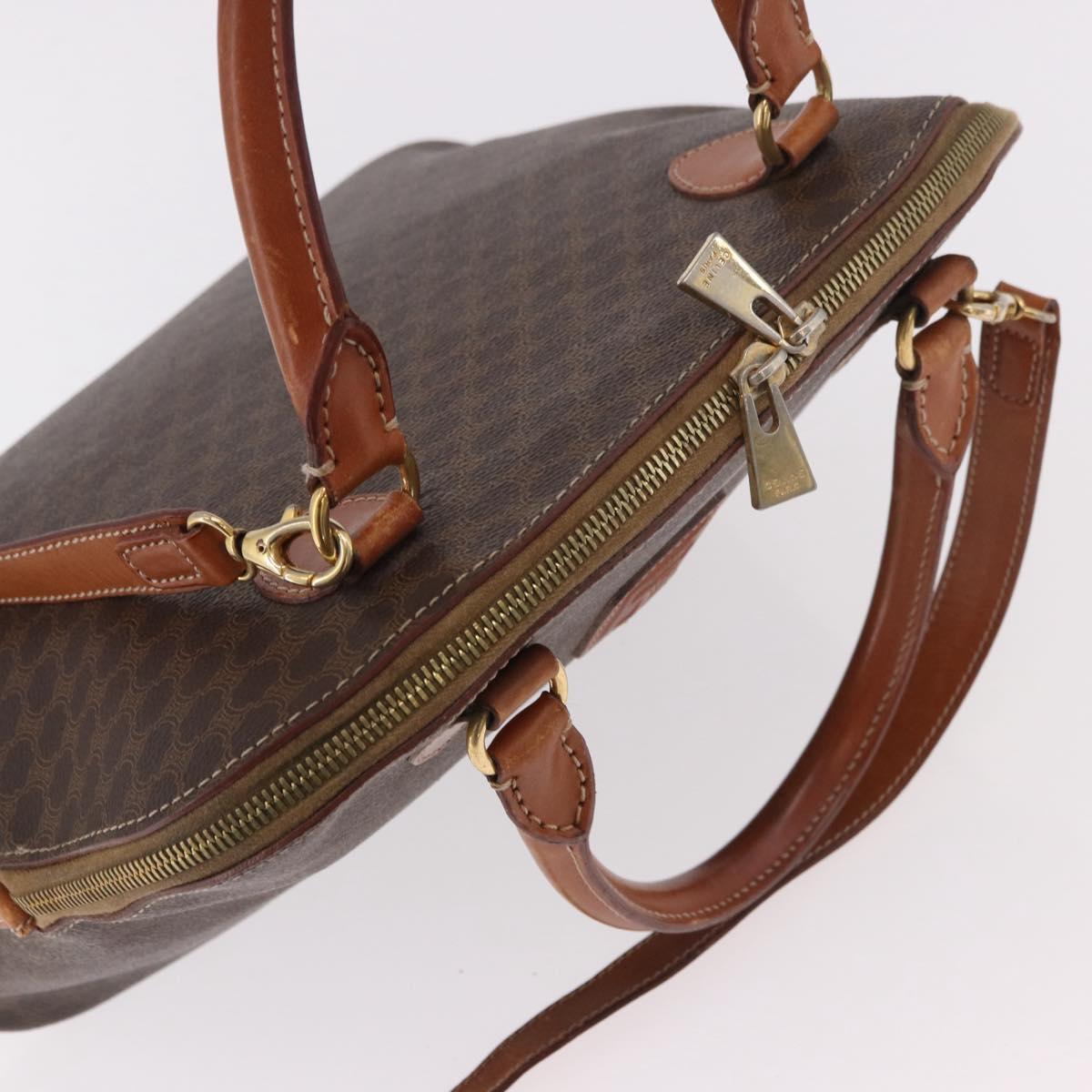 CELINE Macadam Canvas Hand Bag PVC Leather 2way Brown Gold Auth 183047