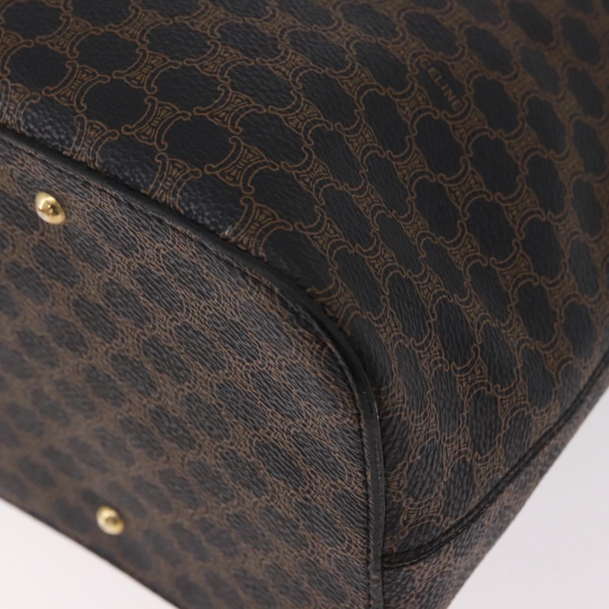 CELINE Macadam Canvas Circle Shoulder Bag PVC Leather Black Gold Auth 183048V
