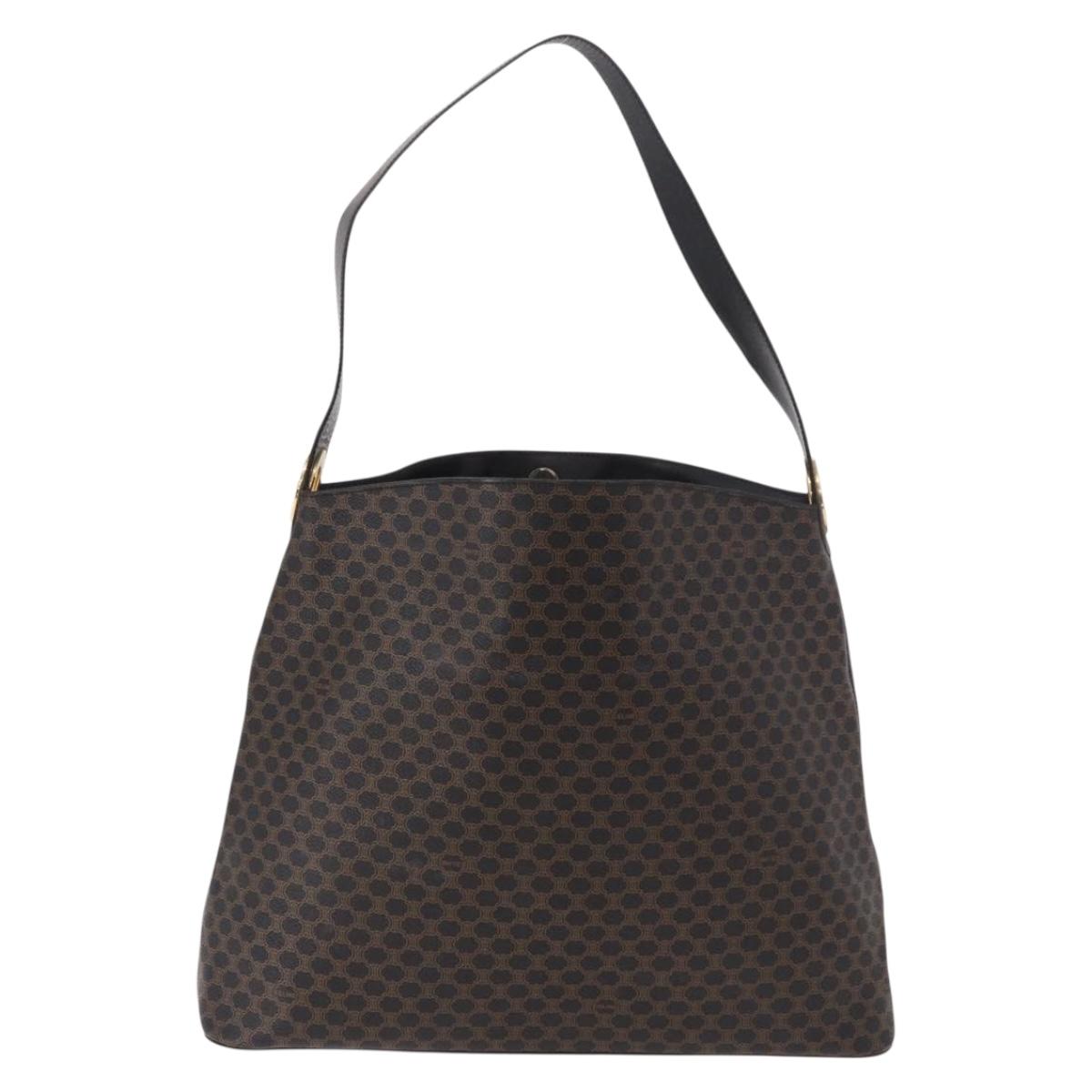CELINE Macadam Canvas Circle Shoulder Bag PVC Leather Black Gold Auth 183048V