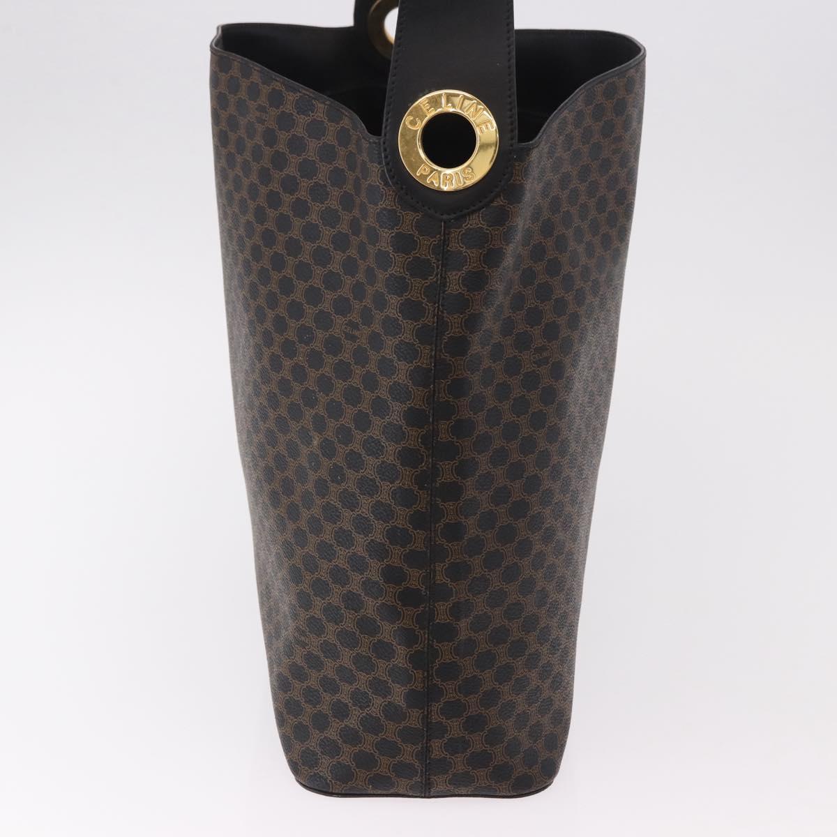 CELINE Macadam Canvas Circle Shoulder Bag PVC Leather Black Gold Auth 183048V