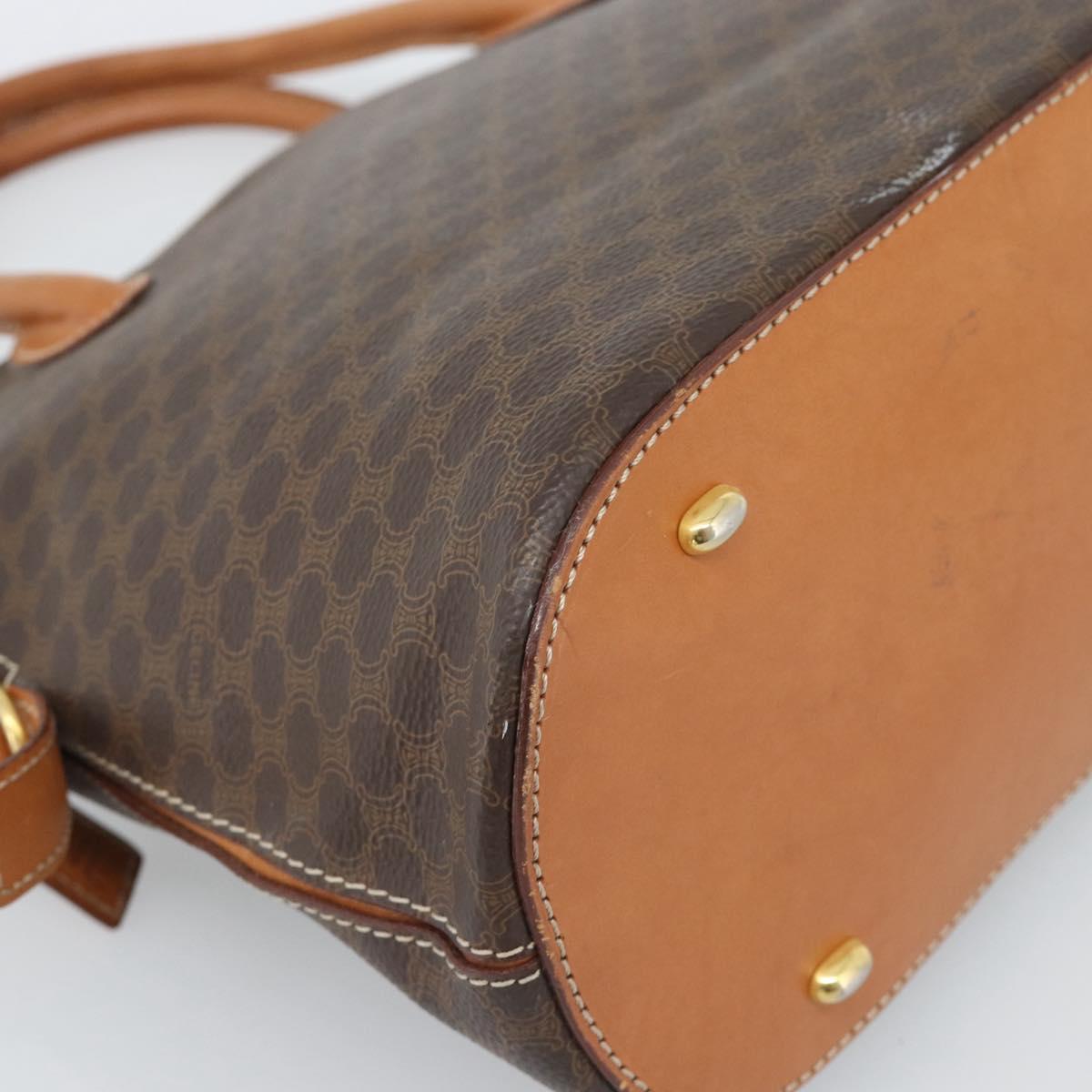 CELINE Macadam Canvas Hand Bag PVC Leather 2way Brown Gold Auth 183049