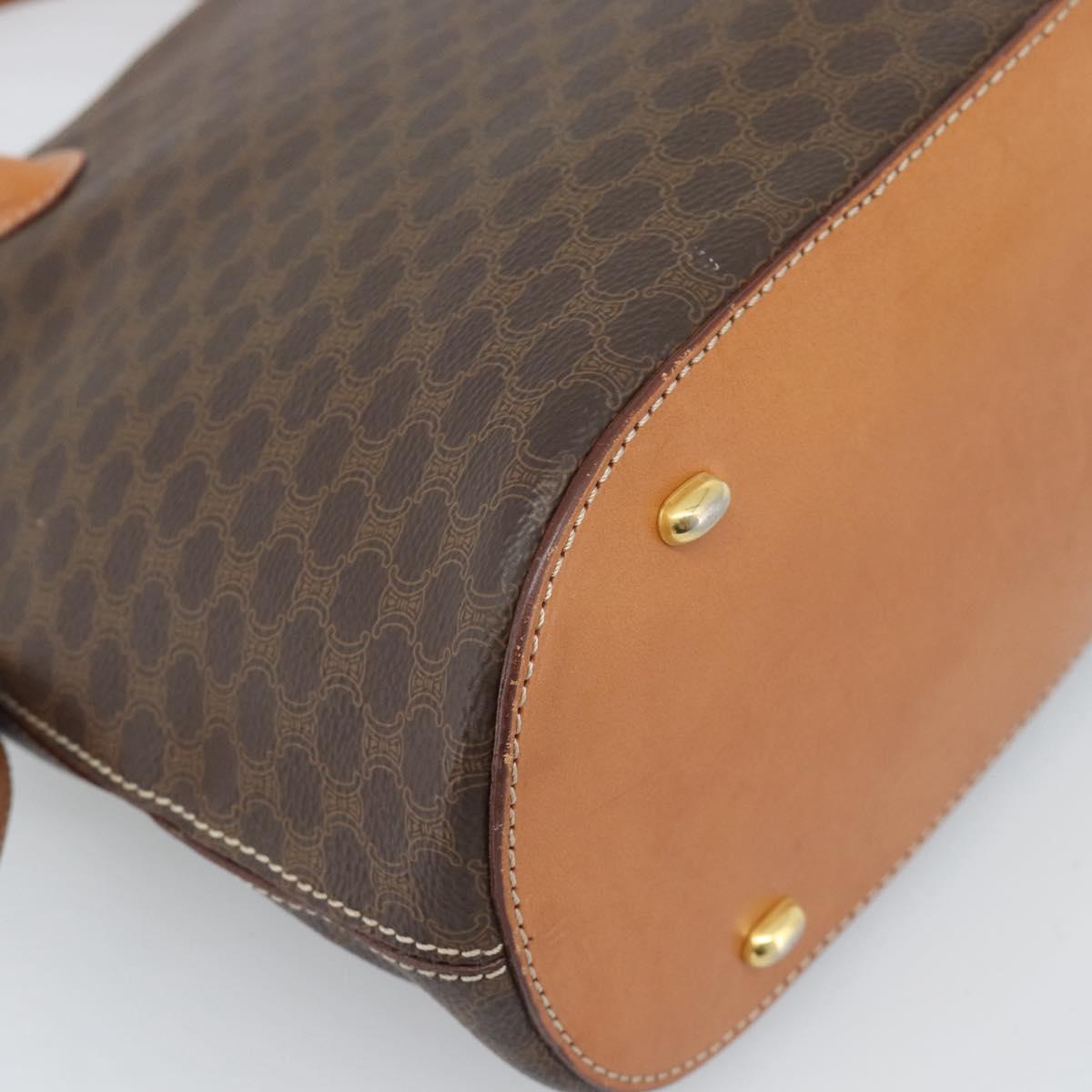 CELINE Macadam Canvas Hand Bag PVC Leather 2way Brown Gold Auth 183049