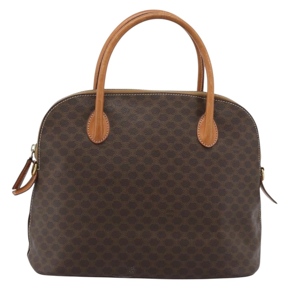 CELINE Macadam Canvas Hand Bag PVC Leather 2way Brown Gold Auth 183049