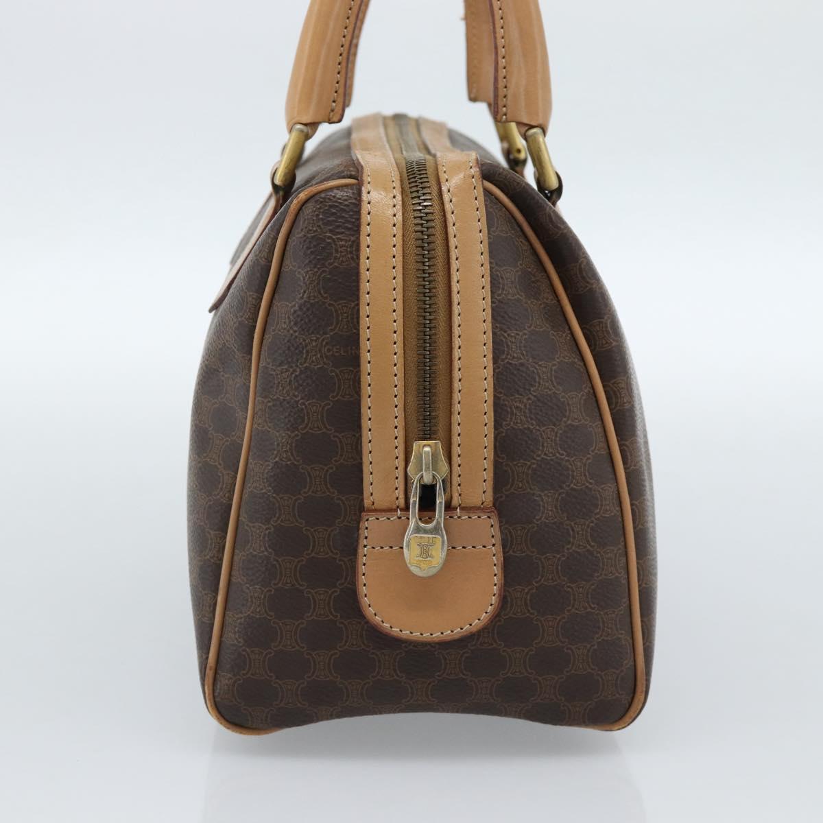CELINE Macadam Canvas Boston Bag PVC Leather Brown Gold Auth 183050