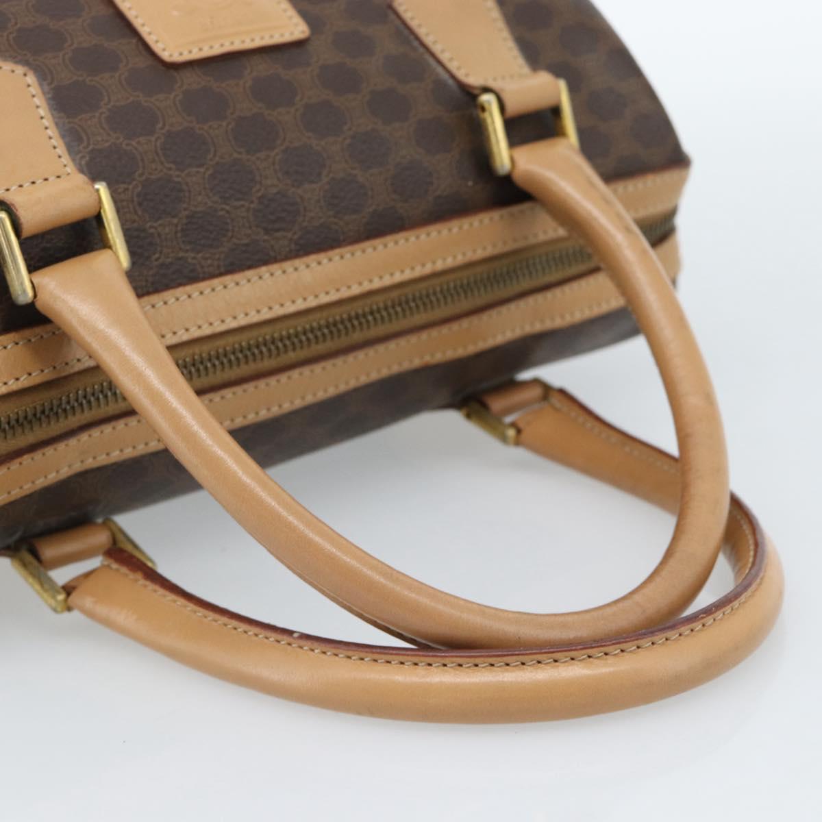 CELINE Macadam Canvas Boston Bag PVC Leather Brown Gold Auth 183050