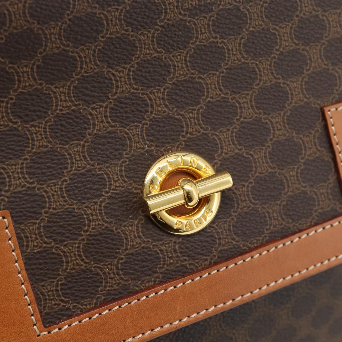 CELINE Macadam Canvas Hand Bag PVC Leather Brown Gold Auth 183052V