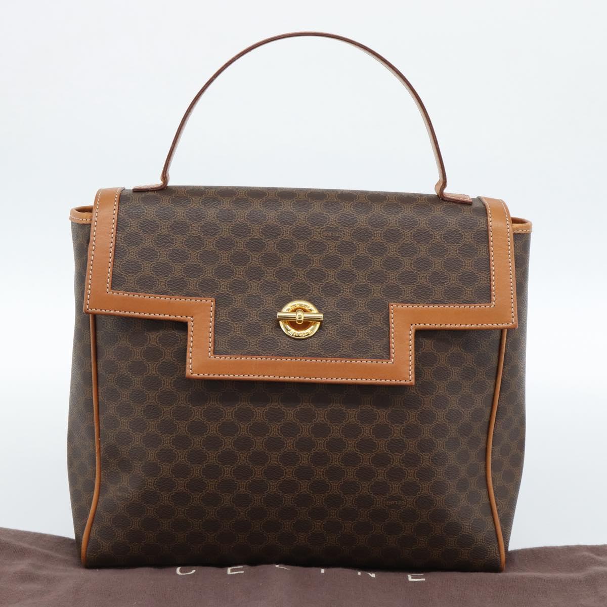 CELINE Macadam Canvas Hand Bag PVC Leather Brown Gold Auth 183052V
