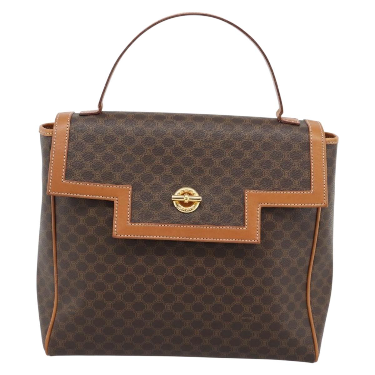 CELINE Macadam Canvas Hand Bag PVC Leather Brown Gold Auth 183052V