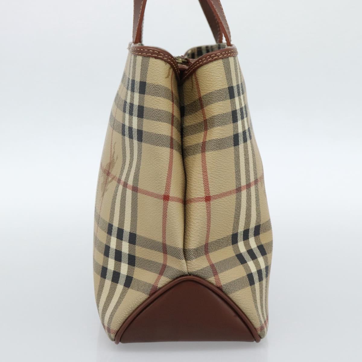 BURBERRY Nova Check Hand Bag PVC Beige Gold Auth 183055V