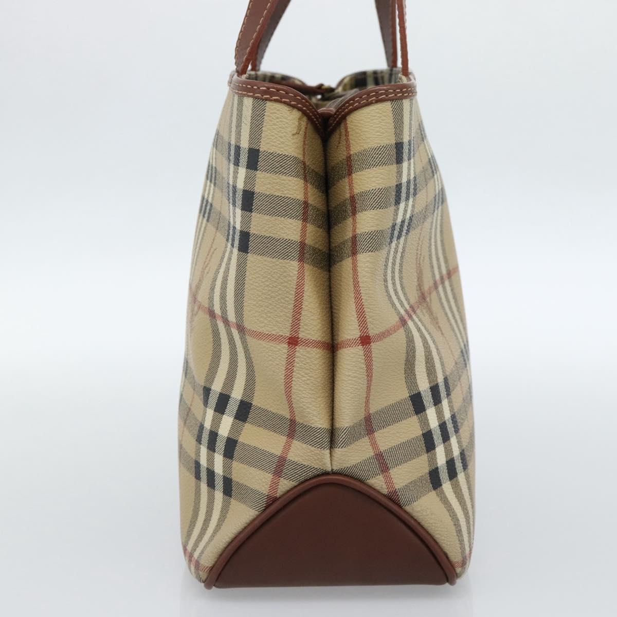 BURBERRY Nova Check Hand Bag PVC Beige Gold Auth 183055V