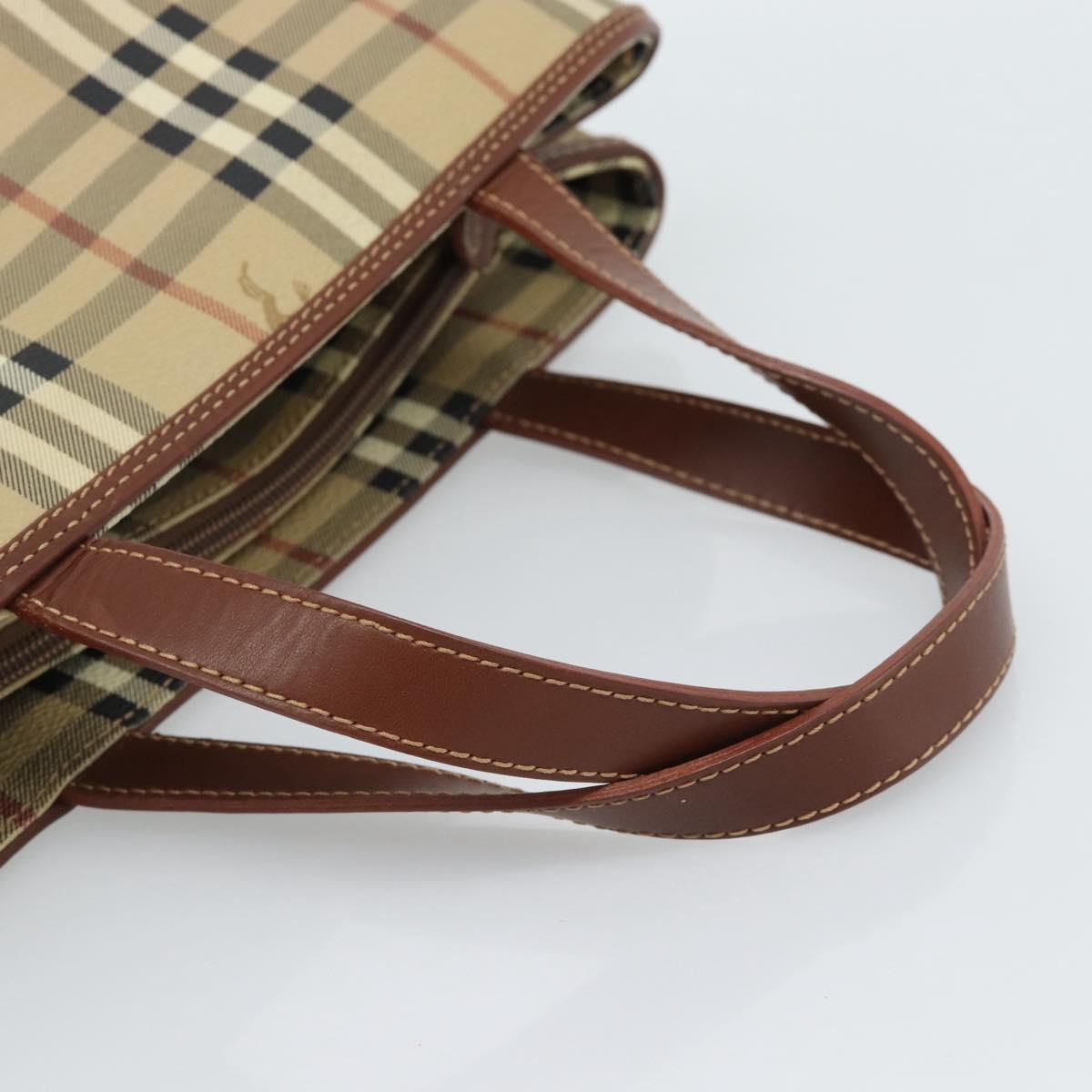 BURBERRY Nova Check Hand Bag PVC Beige Gold Auth 183055V