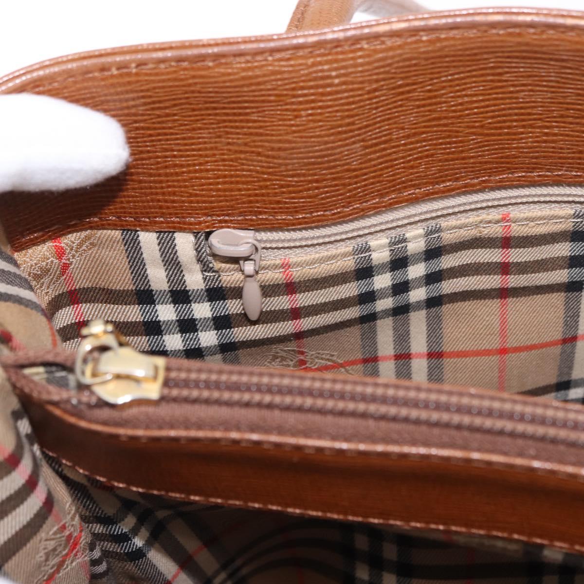 Burberrys Tote Bag Leather Beige Gold Auth 183056