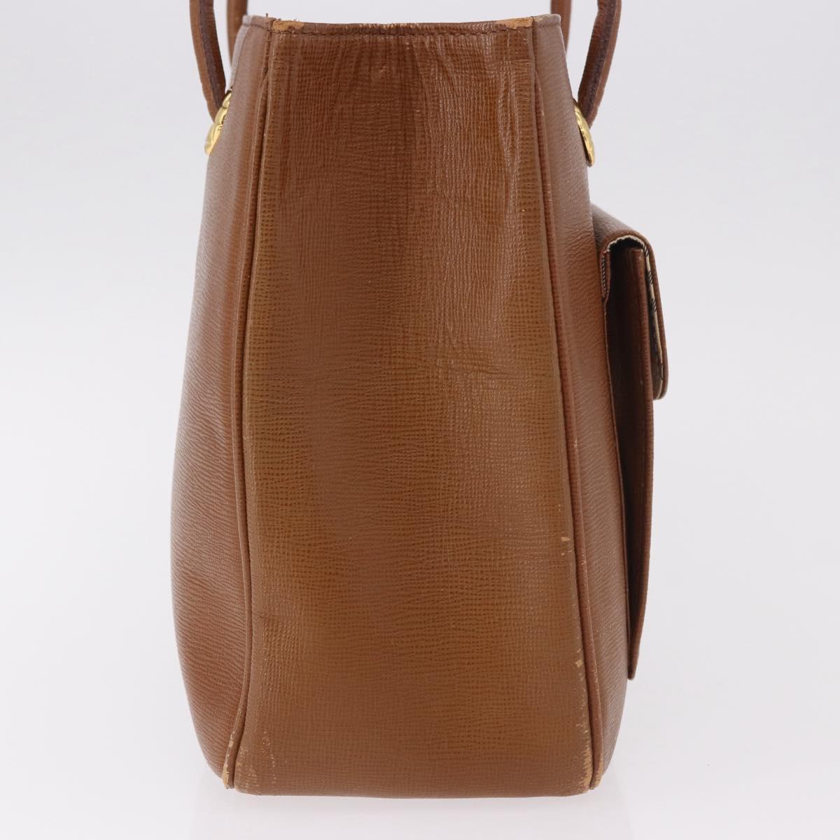 Burberrys Tote Bag Leather Beige Gold Auth 183056