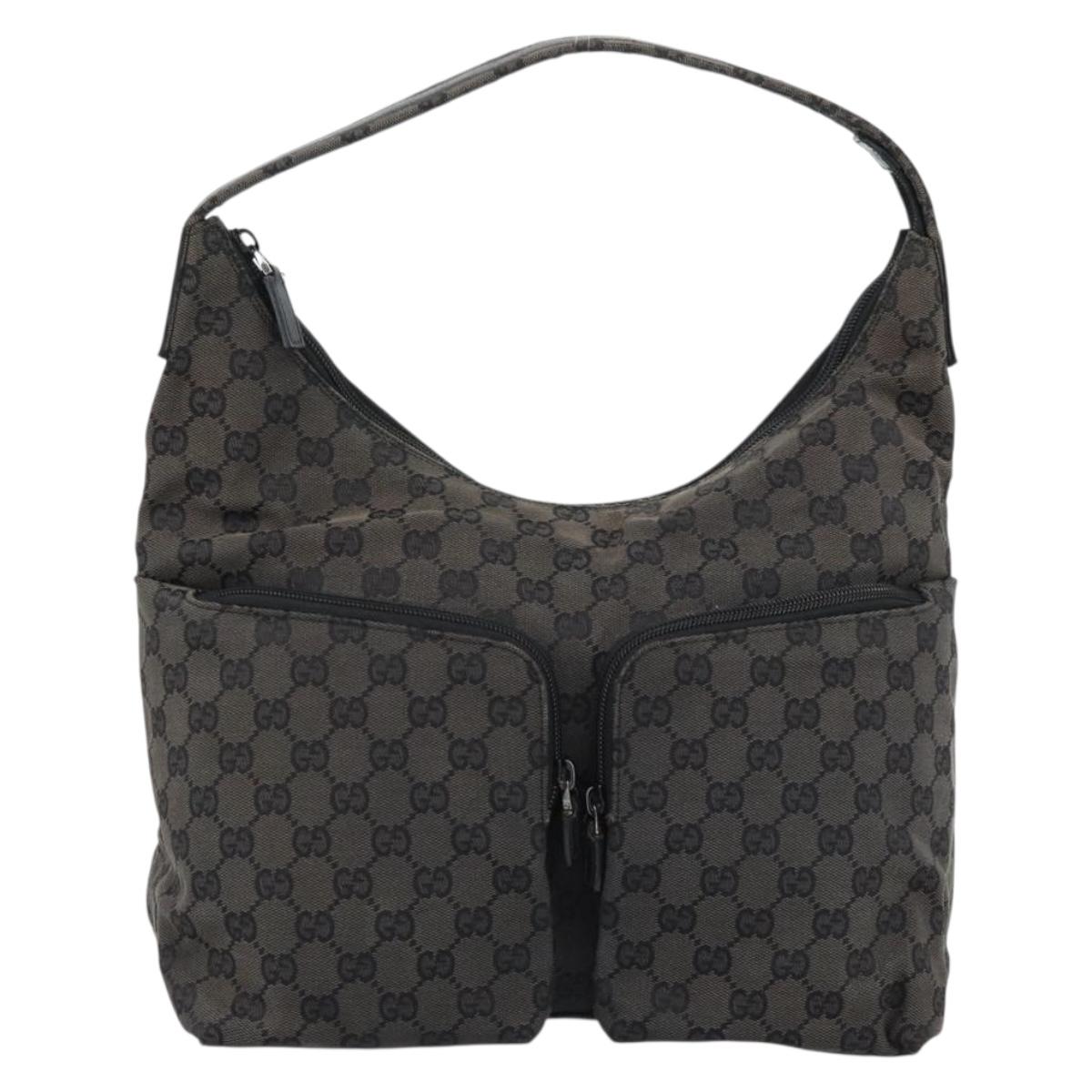 GUCCI GG Canvas Shoulder Bag Black Silver 001 3380 1705 Auth 183064A