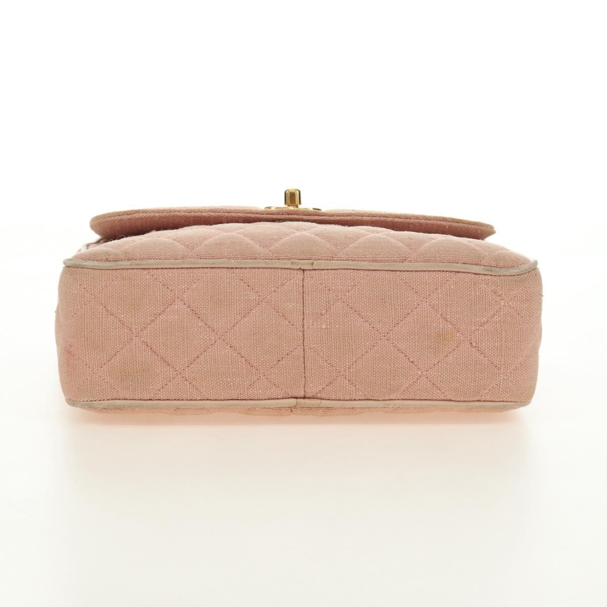 CHANEL Matelasse Chain Shoulder Bag Canvas Pink Gold CC Auth 183065M
