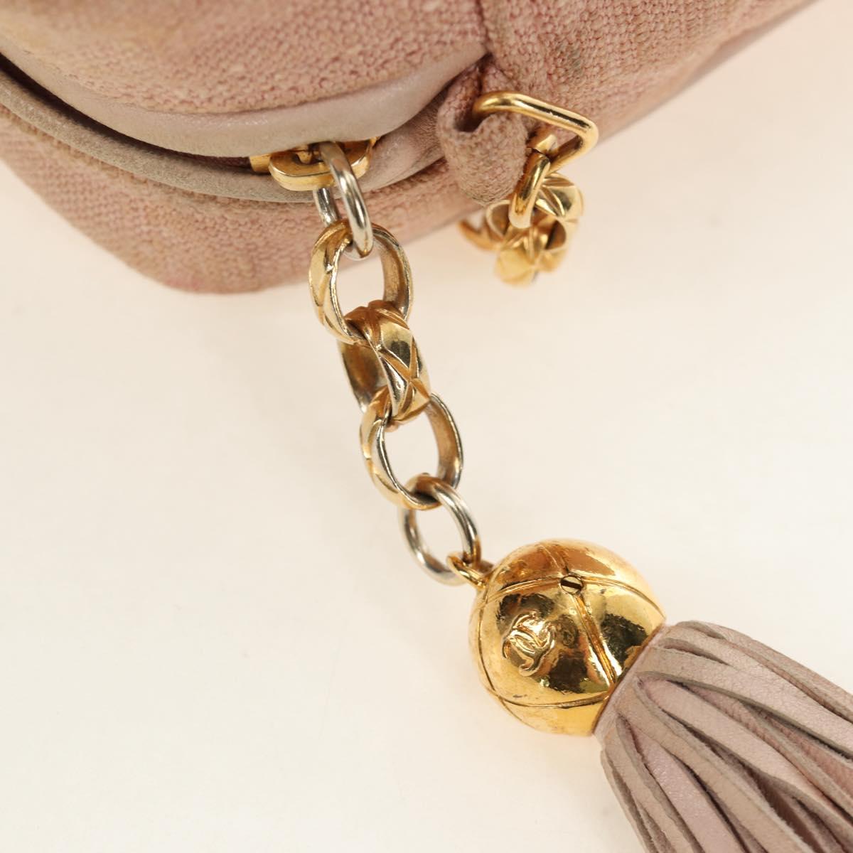 CHANEL Matelasse Chain Shoulder Bag Canvas Pink Gold CC Auth 183065M