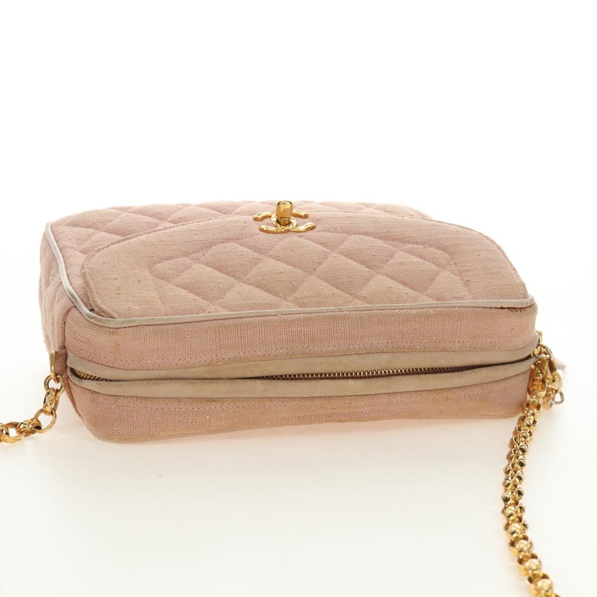 CHANEL Matelasse Chain Shoulder Bag Canvas Pink Gold CC Auth 183065M