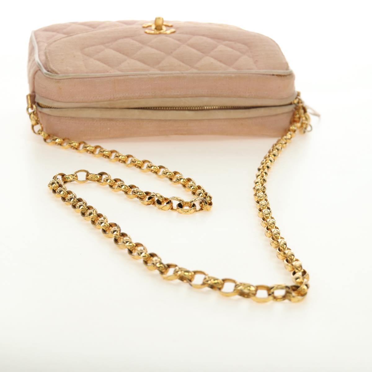 CHANEL Matelasse Chain Shoulder Bag Canvas Pink Gold CC Auth 183065M