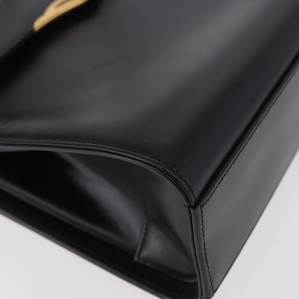 CARTIER Hand Bag Leather Black Gold Auth 183066A