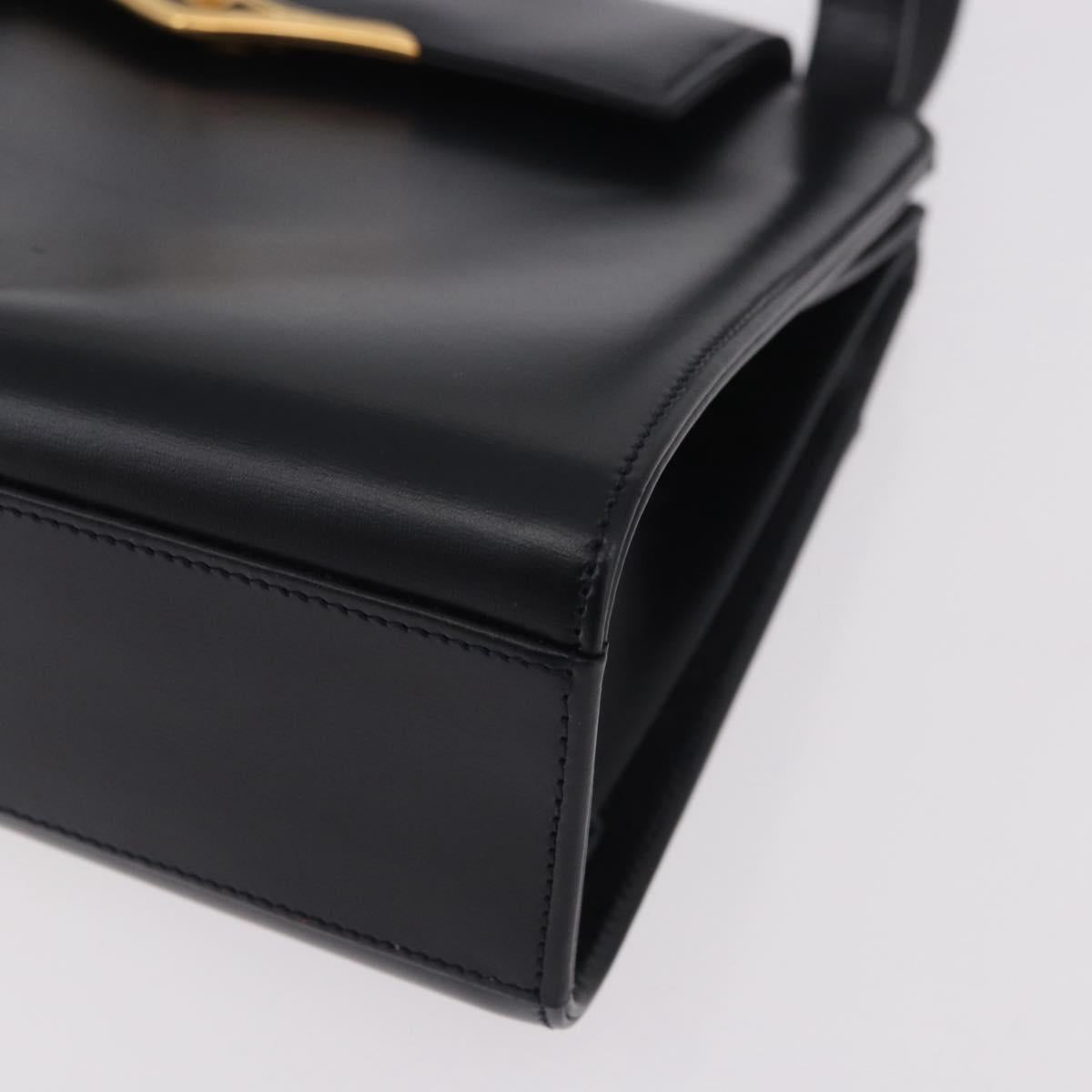CARTIER Hand Bag Leather Black Gold Auth 183066A