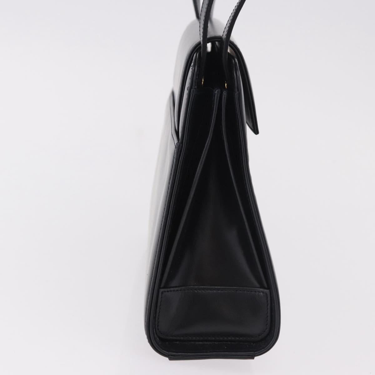 CARTIER Hand Bag Leather Black Gold Auth 183066A