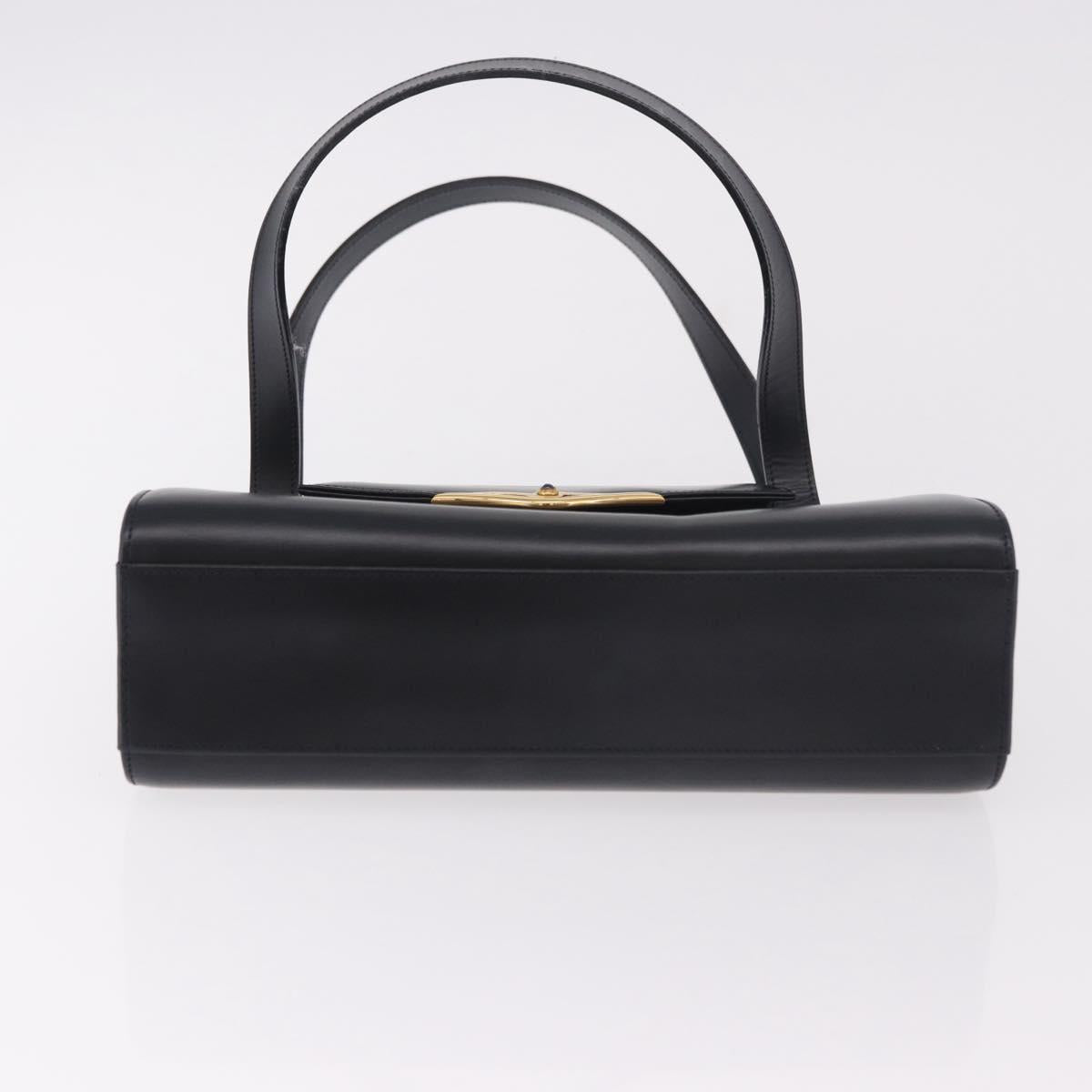 CARTIER Hand Bag Leather Black Gold Auth 183066A