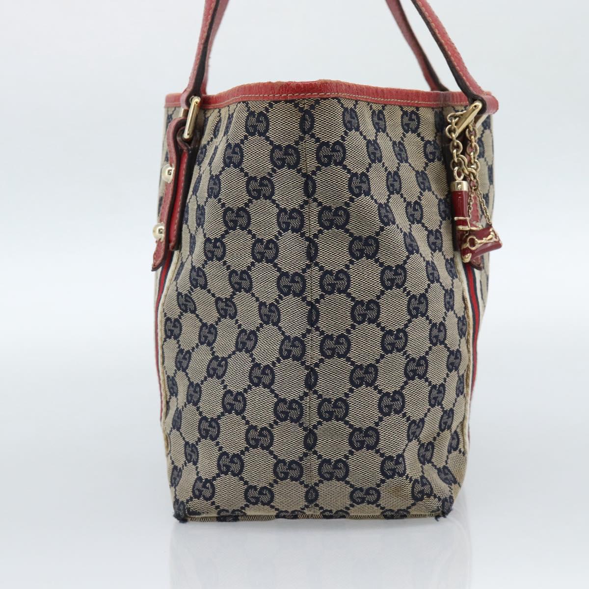 GUCCI GG Canvas Sherry Line Tote Bag Navy Gold 137396 Auth 183069