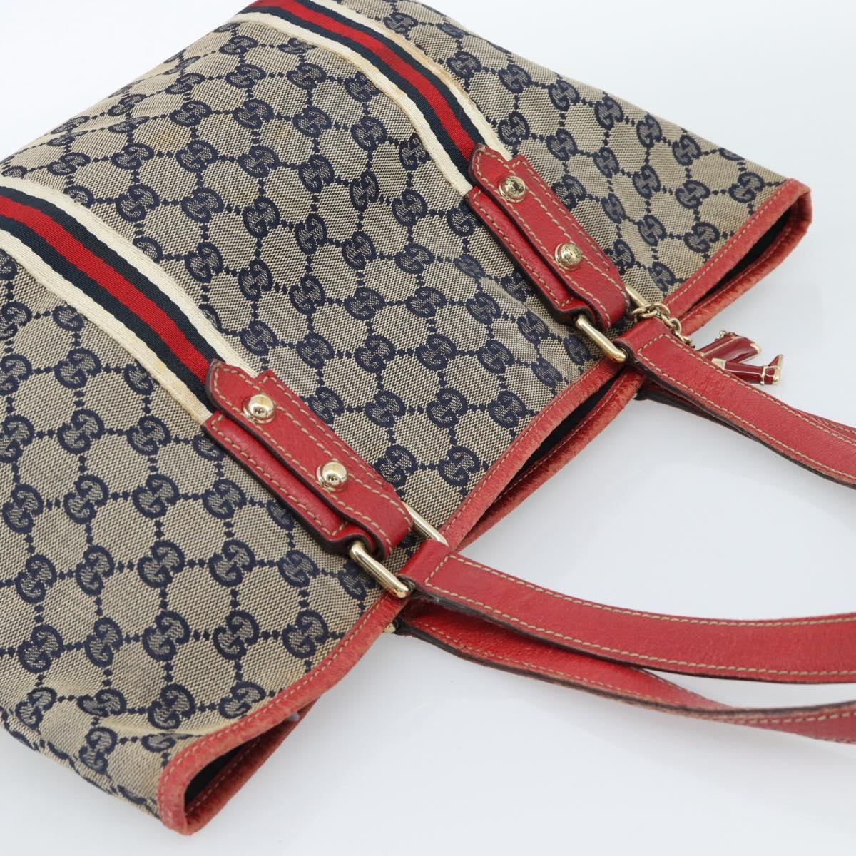 GUCCI GG Canvas Sherry Line Tote Bag Navy Gold 137396 Auth 183069