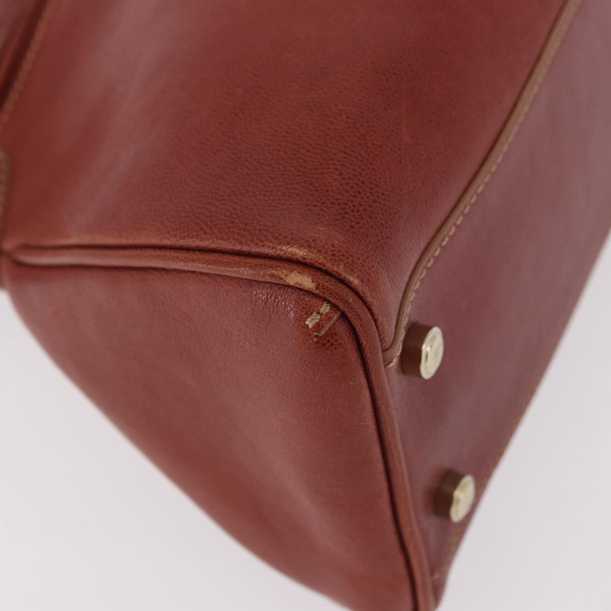 CARTIER Hand Bag Leather Brown Gold Auth 183074A
