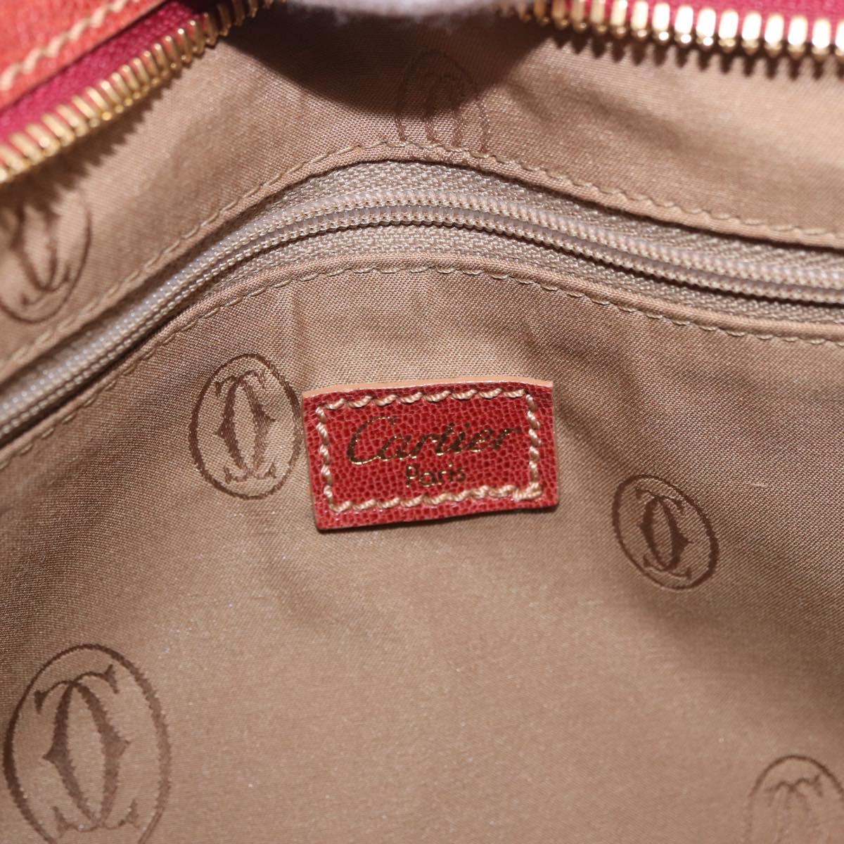 CARTIER Hand Bag Leather Brown Gold Auth 183074A