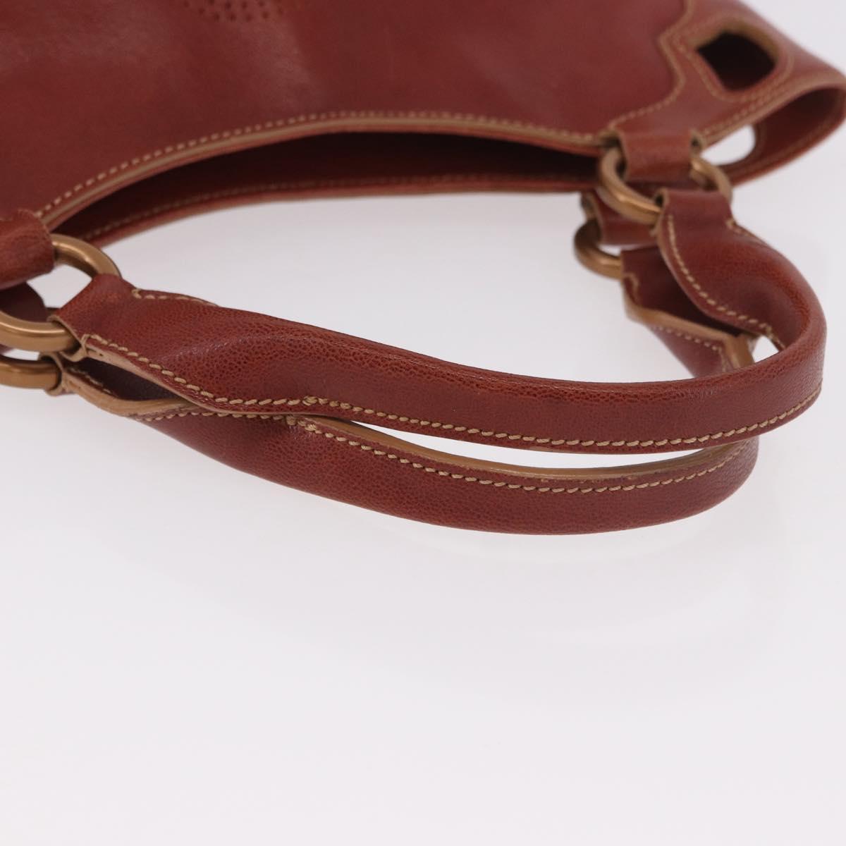 CARTIER Hand Bag Leather Brown Gold Auth 183074A