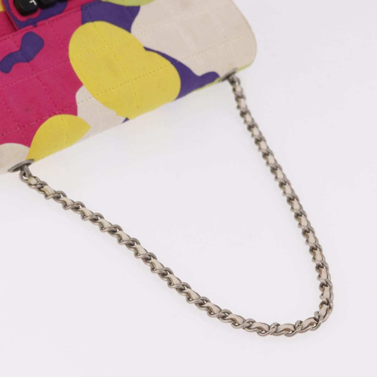 CHANEL Choco Bar Chain Shoulder Bag Cotton Multicolor Silver CC Auth 183077A
