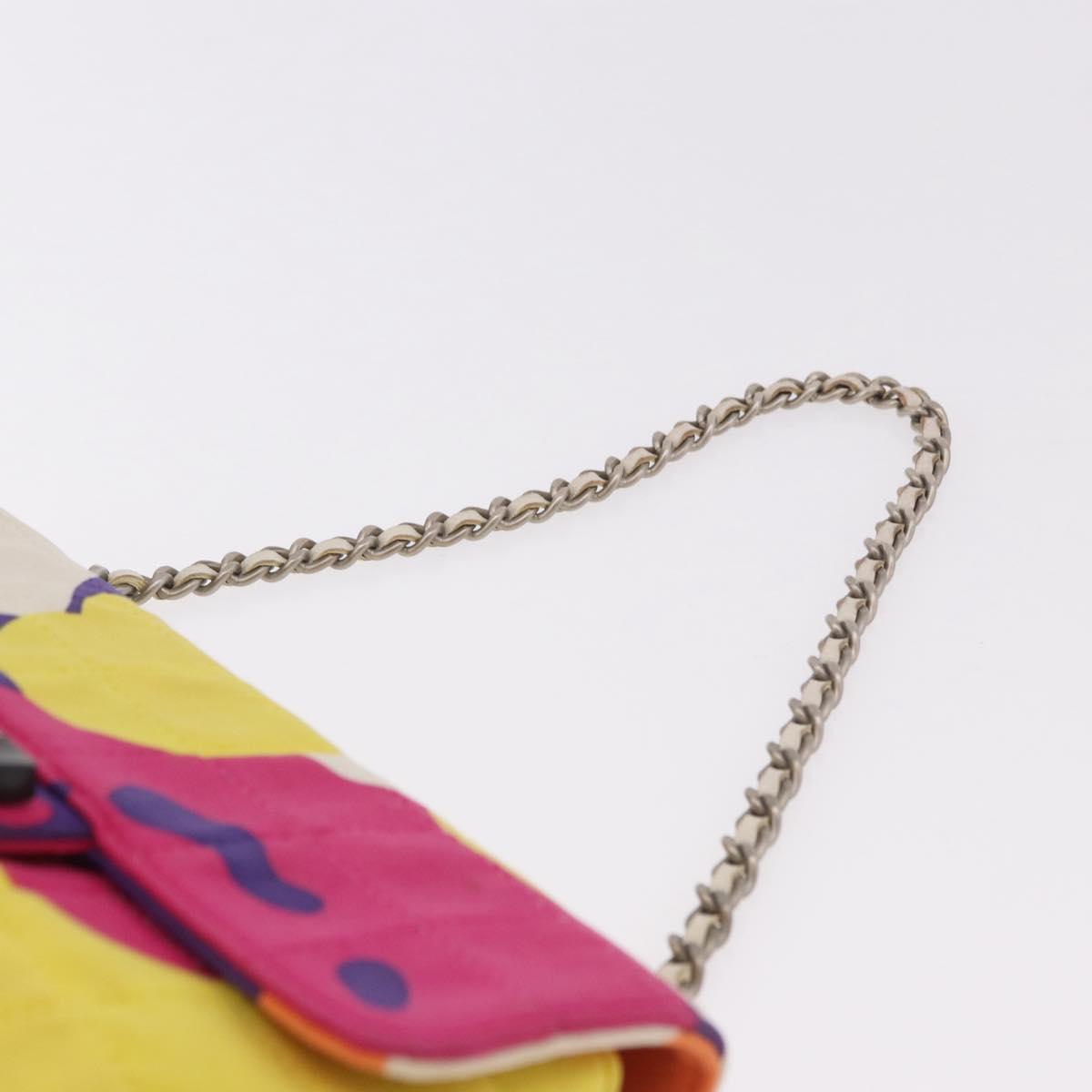CHANEL Choco Bar Chain Shoulder Bag Cotton Multicolor Silver CC Auth 183077A