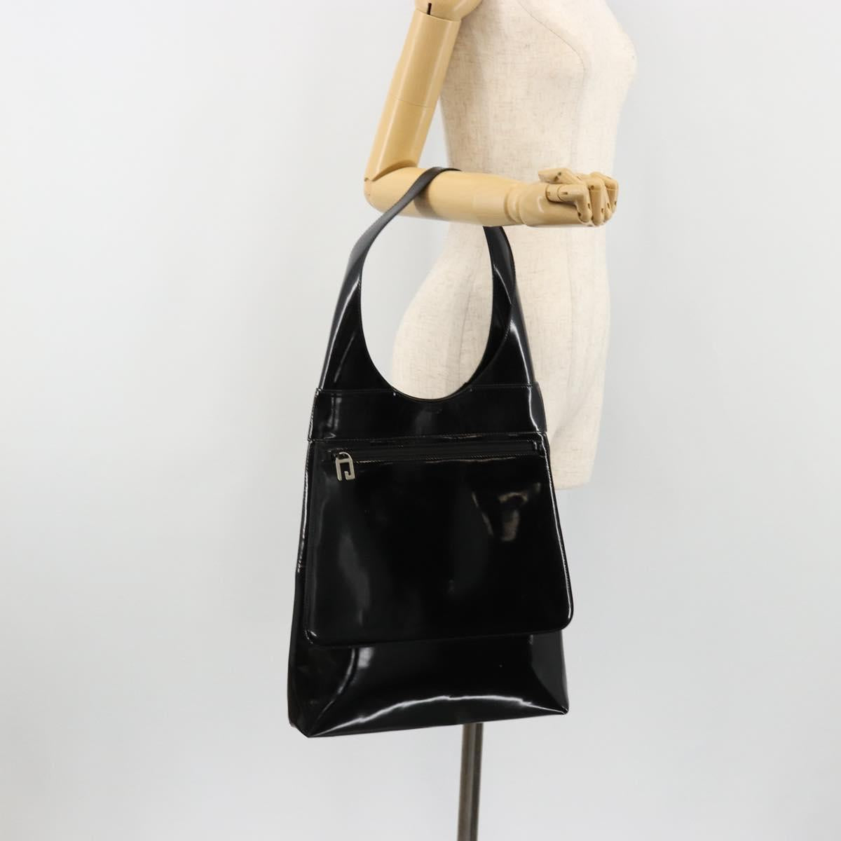 GUCCI Shoulder Bag Patent Leather Black Silver 002 2113 0416 Auth 183078