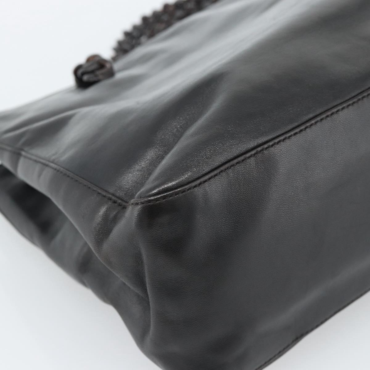 PRADA Plastic Chain Shoulder Tote Bag Leather Brown Silver Auth 183079A