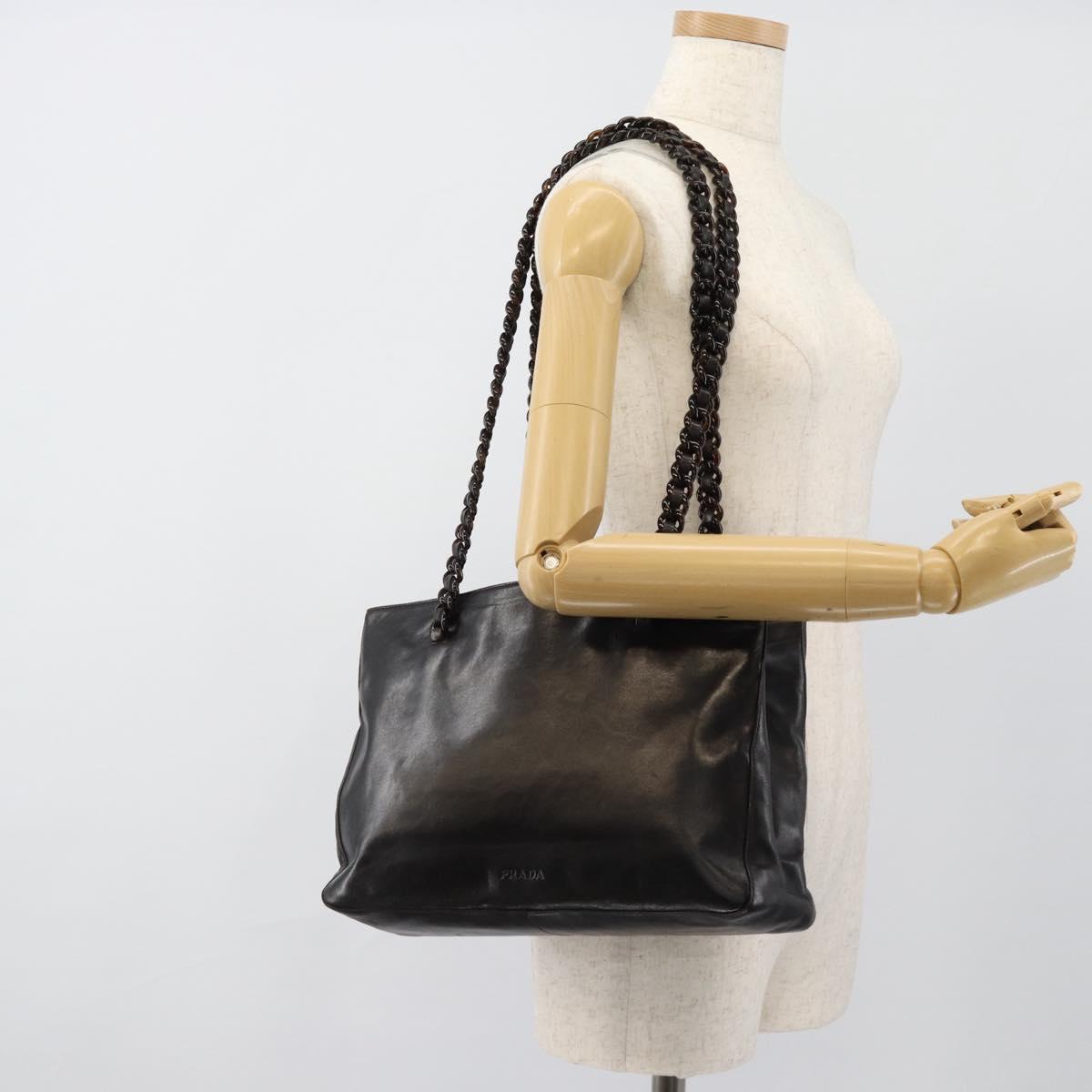 PRADA Plastic Chain Shoulder Tote Bag Leather Brown Silver Auth 183079A