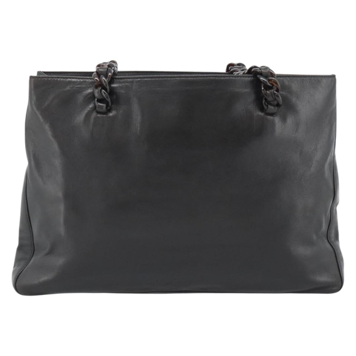 PRADA Plastic Chain Shoulder Tote Bag Leather Brown Silver Auth 183079A