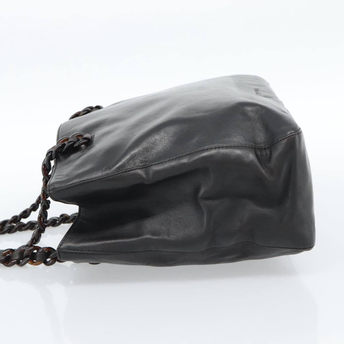 PRADA Plastic Chain Shoulder Tote Bag Leather Brown Silver Auth 183079A